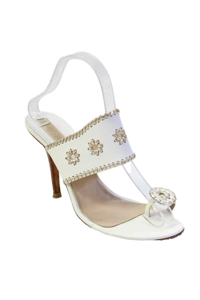 Michael Kors Womens Metallic Stitching Detail Heels White Size 8