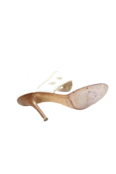 Michael Kors Womens Metallic Stitching Detail Heels White Size 8