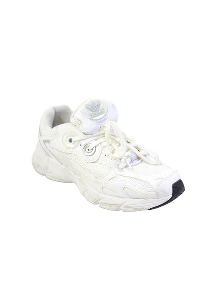 Adidas Womens Lace Up Knit Trim Logo Trainers Sneakers White Leather Size 7
