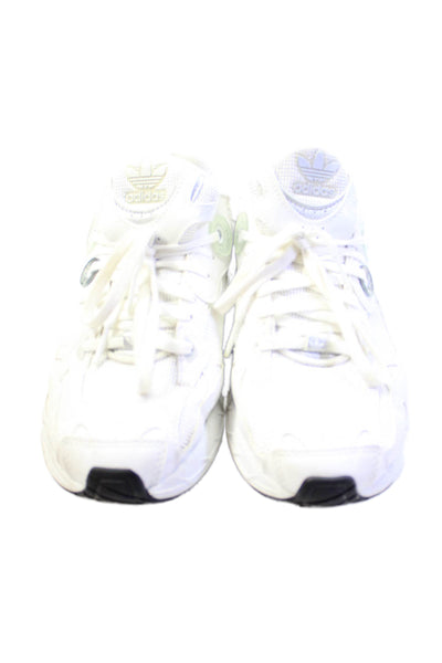 Adidas Womens Lace Up Knit Trim Logo Trainers Sneakers White Leather Size 7
