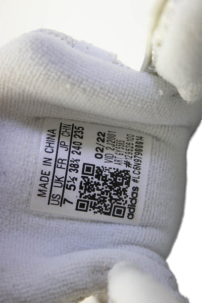 Adidas Womens Lace Up Knit Trim Logo Trainers Sneakers White Leather Size 7