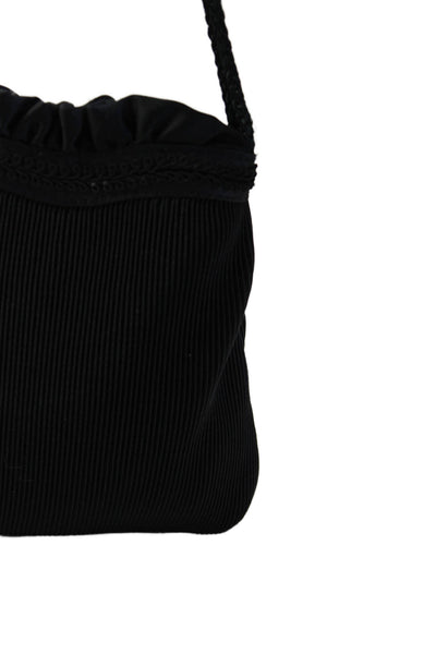 La Regale Womens Ribbed Convertible Shoulder Bag Black