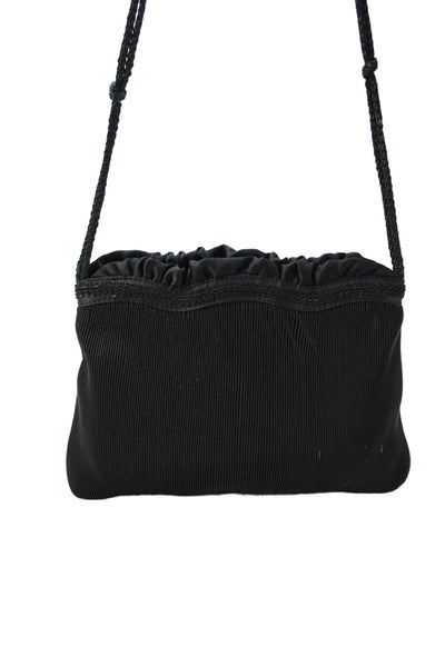 La Regale Womens Ribbed Convertible Shoulder Bag Black