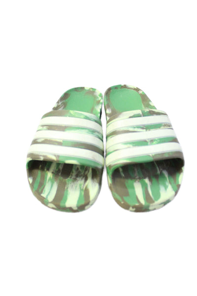 Adidas Unisex Kids Camouflage Slide On Sandals Green Size 4