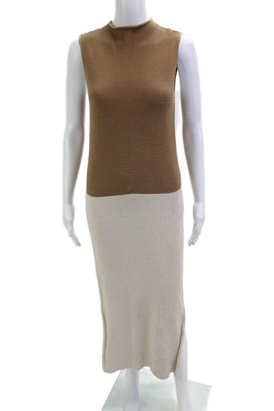 Mango Women Brown Mock Neck Sleeveless Midi Sweater Dress Poly Viscose Size 4