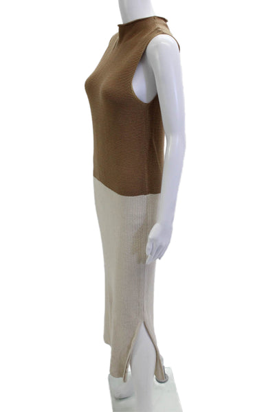 Mango Women Brown Mock Neck Sleeveless Midi Sweater Dress Poly Viscose Size 4