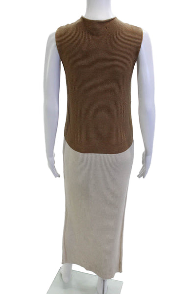 Mango Women Brown Mock Neck Sleeveless Midi Sweater Dress Poly Viscose Size 4