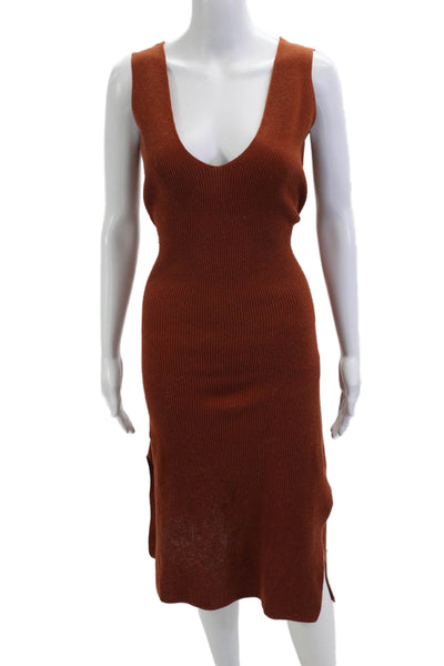 Zara Women Brown V-Neck Sweater Dress Sleeveless Knee Length Bohemian Size M