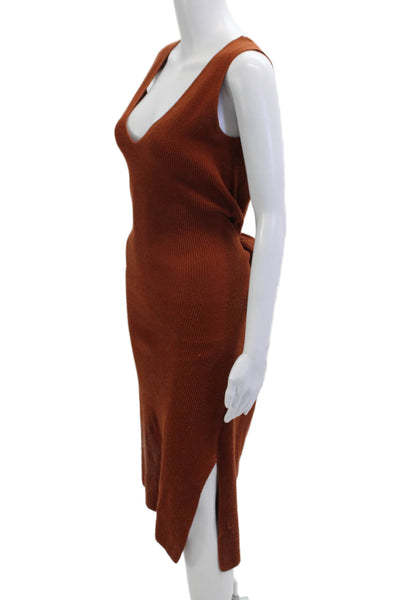Zara Women Brown V-Neck Sweater Dress Sleeveless Knee Length Bohemian Size M
