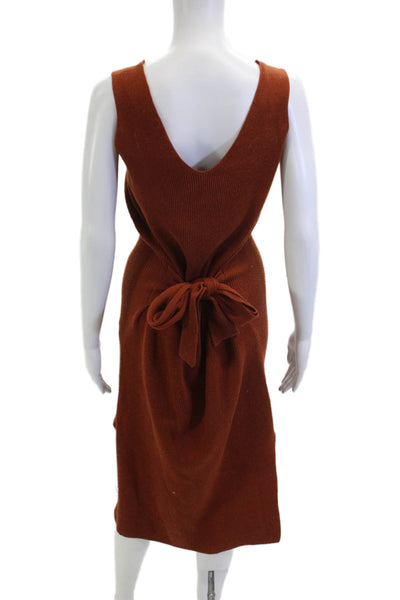 Zara Women Brown V-Neck Sweater Dress Sleeveless Knee Length Bohemian Size M