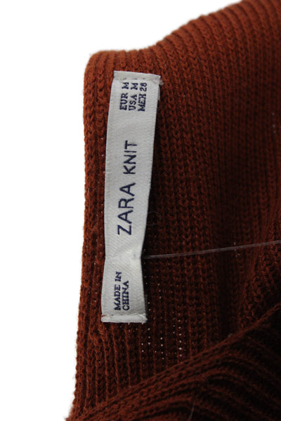 Zara Women Brown V-Neck Sweater Dress Sleeveless Knee Length Bohemian Size M