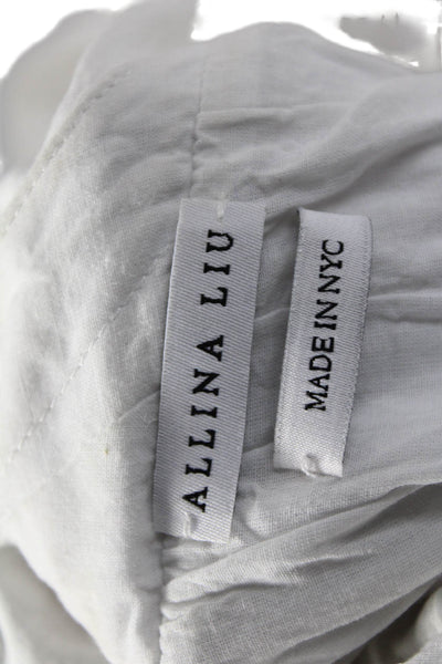 Allina Liu Women Wrap Dress White V-Neck Long Sleeve Cotton Short Size S