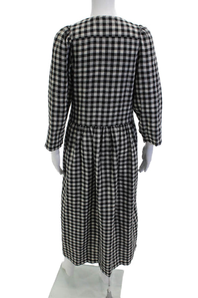 L.F.Markey Womens Black Check Shirt Dress V Neck Button Long Sleeve Midi Size 6