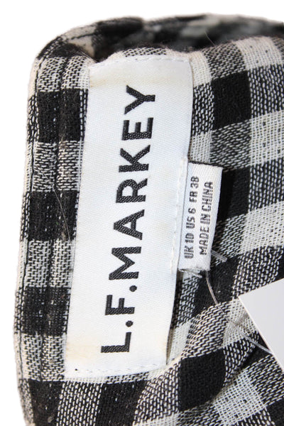 L.F.Markey Womens Black Check Shirt Dress V Neck Button Long Sleeve Midi Size 6