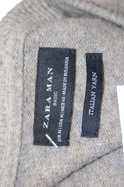 Zara Women Pullover Sweater Beige Crew Neck Long Sleeve Italian Yarn Size M