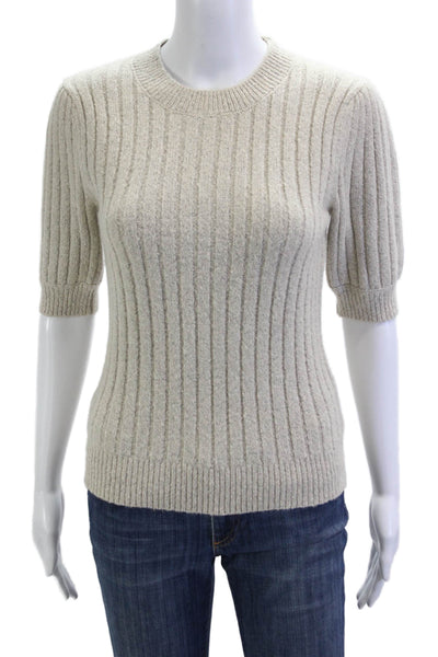 Greylin Anthropologie Unisex Beige Striped Pullover Sweater Short Sleeve Size S