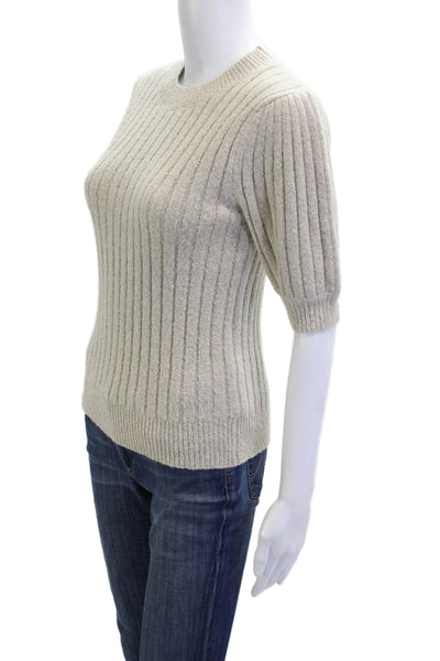 Greylin Anthropologie Unisex Beige Striped Pullover Sweater Short Sleeve Size S