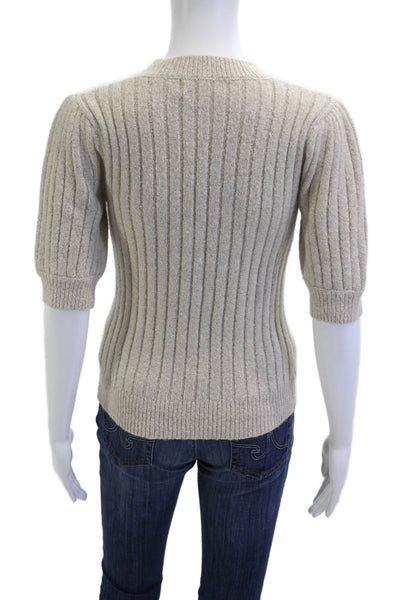 Greylin Anthropologie Unisex Beige Striped Pullover Sweater Short Sleeve Size S