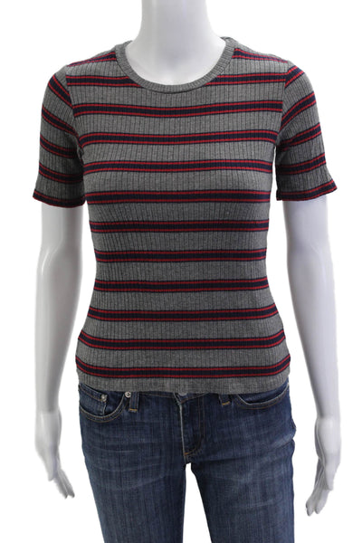 Velvet by Graham & Spencer Womens Striped Crew Neck Basic T-Shirt Gray Size S