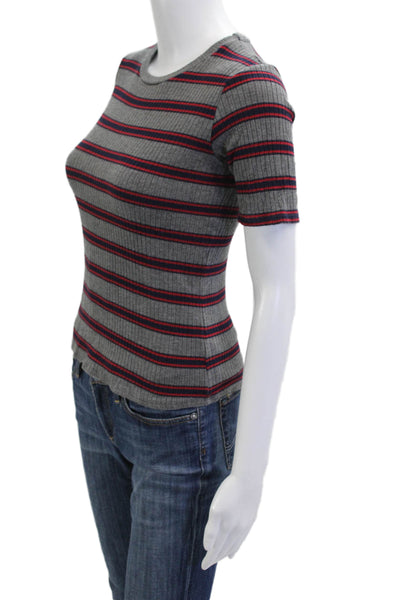 Velvet by Graham & Spencer Womens Striped Crew Neck Basic T-Shirt Gray Size S