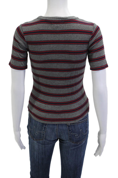 Velvet by Graham & Spencer Womens Striped Crew Neck Basic T-Shirt Gray Size S
