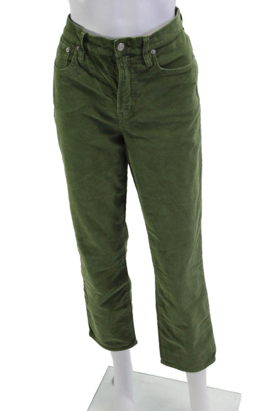 J Crew Women Cropped Ankle Pants Army Green Button Waist Size 29
