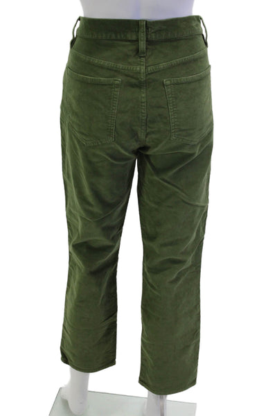 J Crew Women Cropped Ankle Pants Army Green Button Waist Size 29
