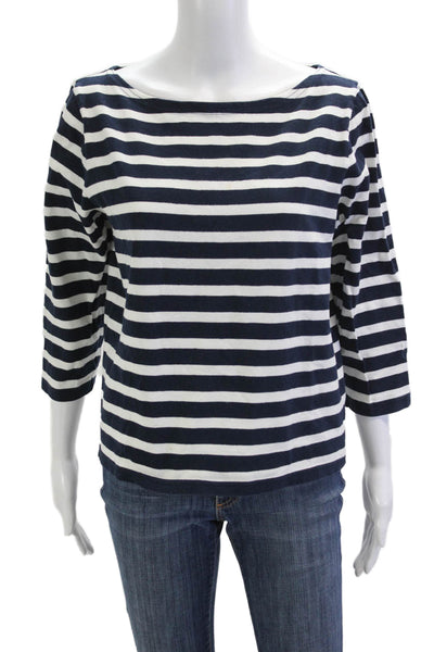 J Crew Womens Basic Striped Dark Blue 3/4 Sleeve Cotton T-Shirt Size M