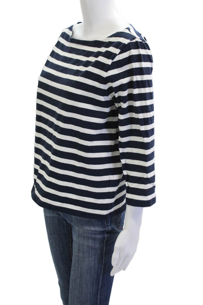J Crew Womens Basic Striped Dark Blue 3/4 Sleeve Cotton T-Shirt Size M