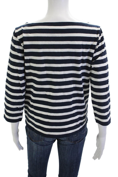 J Crew Womens Basic Striped Dark Blue 3/4 Sleeve Cotton T-Shirt Size M