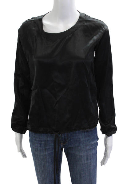 Pharaoh Women Basic Black 100% Silk Long Sleeve Round Neck Blouse Size 0