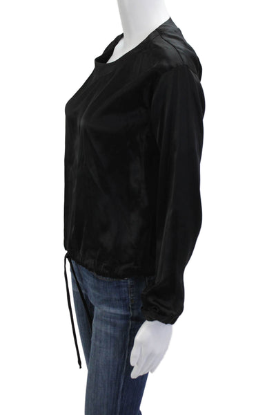 Pharaoh Women Basic Black 100% Silk Long Sleeve Round Neck Blouse Size 0
