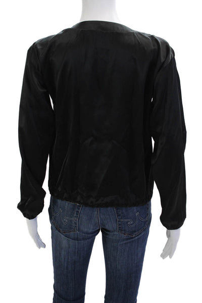 Pharaoh Women Basic Black 100% Silk Long Sleeve Round Neck Blouse Size 0
