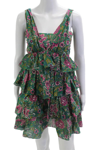 No. 21 Women Fit & Flare Sundress Green Floral V-Neck Sleeveless Cotton Size 40
