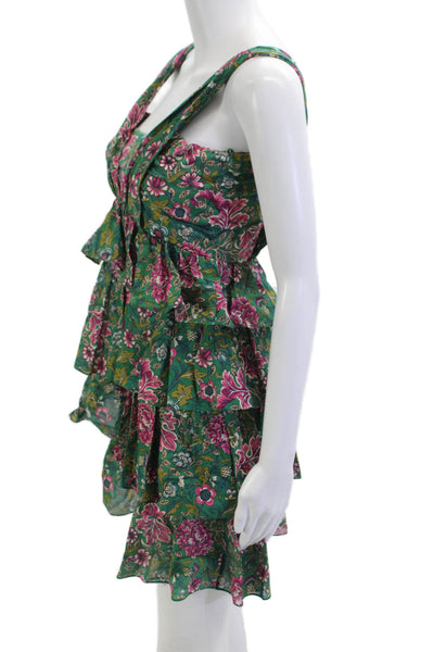 No. 21 Women Fit & Flare Sundress Green Floral V-Neck Sleeveless Cotton Size 40