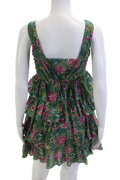 No. 21 Women Fit & Flare Sundress Green Floral V-Neck Sleeveless Cotton Size 40