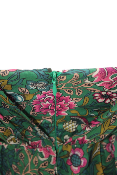 No. 21 Women Fit & Flare Sundress Green Floral V-Neck Sleeveless Cotton Size 40