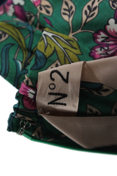 No. 21 Women Fit & Flare Sundress Green Floral V-Neck Sleeveless Cotton Size 40