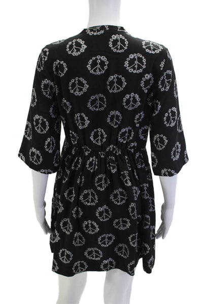 Sandro Women A-Line Shirt Dress Black Silk 3/4 Sleeve Graphic Print Size 1