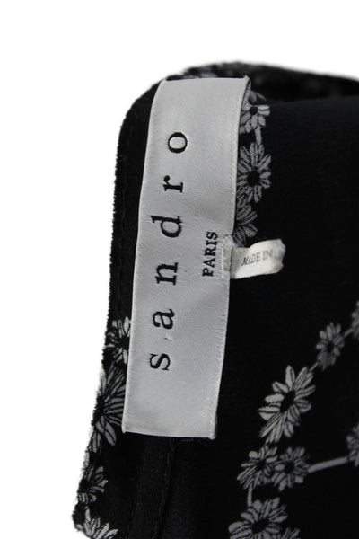 Sandro Women A-Line Shirt Dress Black Silk 3/4 Sleeve Graphic Print Size 1
