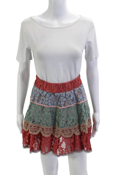 Alexis Women Peasant Mini Floral Skirt Red Size S
