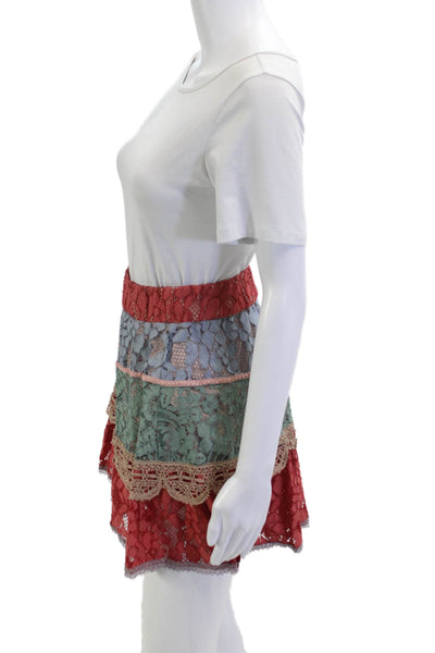 Alexis Women Peasant Mini Floral Skirt Red Size S