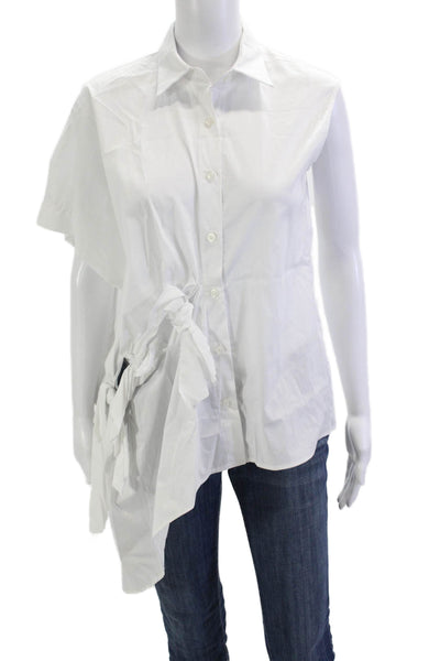 Balossa Women Sleeveless Collared Button-Up Top White Cotton Blend Size 4