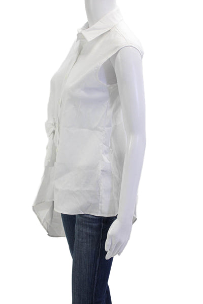 Balossa Women Sleeveless Collared Button-Up Top White Cotton Blend Size 4