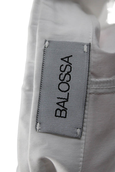 Balossa Women Sleeveless Collared Button-Up Top White Cotton Blend Size 4