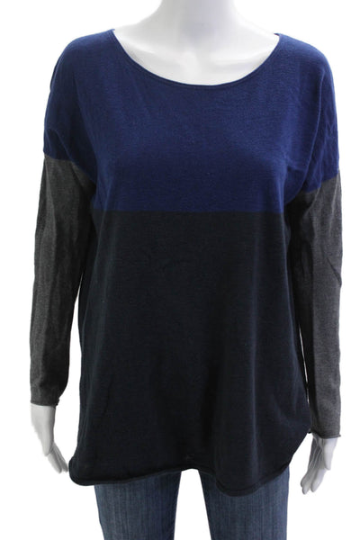 Vince Women Basic Blue Cotton Blend Round Neck Sweater Long Sleeve Size S
