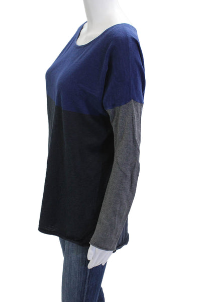 Vince Women Basic Blue Cotton Blend Round Neck Sweater Long Sleeve Size S
