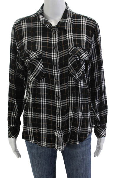 Sanctuary Womens Black Plaid Collared Button-Up Rayon Long Sleeve Size M