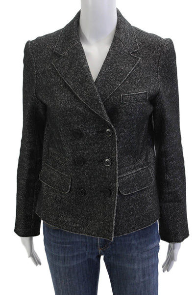 J Crew Women Pea Coat Dark Gray Herringbone Collared Button Size 10