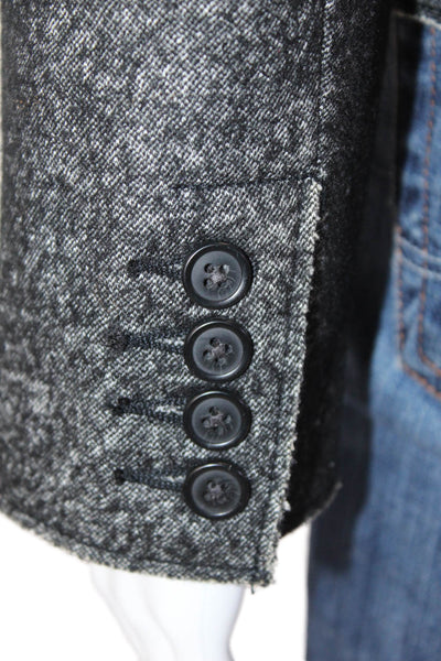 J Crew Women Pea Coat Dark Gray Herringbone Collared Button Size 10
